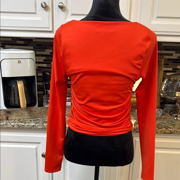 Vibrant Orange Fitted Ruched Blouse large - Picture 3 of 5